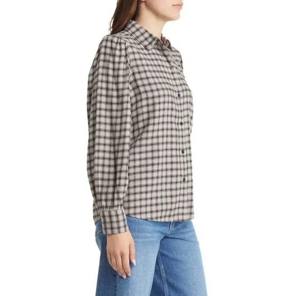 Rails Shirt Womens Angelica Check Flannel Small Beige Black Plaid Button Front - Picture 2 of 12